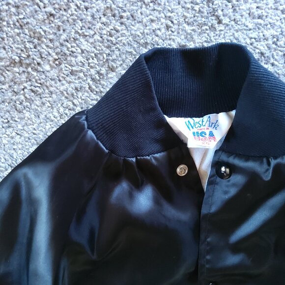 BLACK SATIN SHINY VARSITY JACKET - Picture 2 of 5